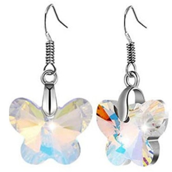 Butterfly Earrings Dangle Crystal Cut Earrings Butterflies Silver Translucent - Picture 1 of 8